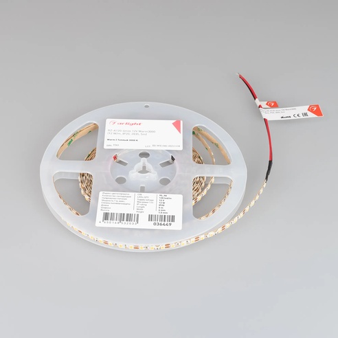 Лента светодиодная RZ-A120-6mm 12V Warm3000 (12 W/m, IP20, 2835, 5m) (Arlight, 12 Вт/м, IP20)