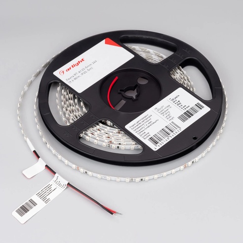 Лента светодиодная RT-A120-5mm 24V Yellow (9.6 W/m, IP20, 2835, 5m) (Arlight, узкая)