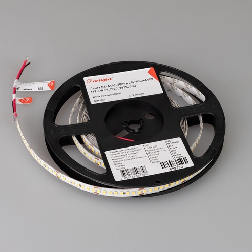 Лента светодиодная RT-A192-10mm 24V White6000 (17.6 W/m, IP20, 2835, 5m) (Arlight, высок.эфф.150 лм/Вт)