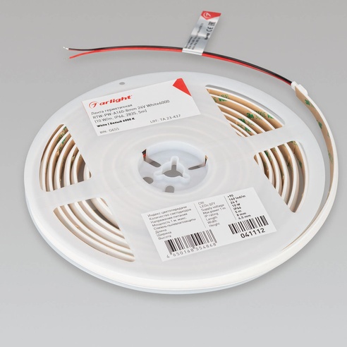 Герметичная светодиодная лента Arlight RTW-PW-A160-8mm, 24V, белый 6000K, мощность 10Вт/м, IP66, матовая, 5м