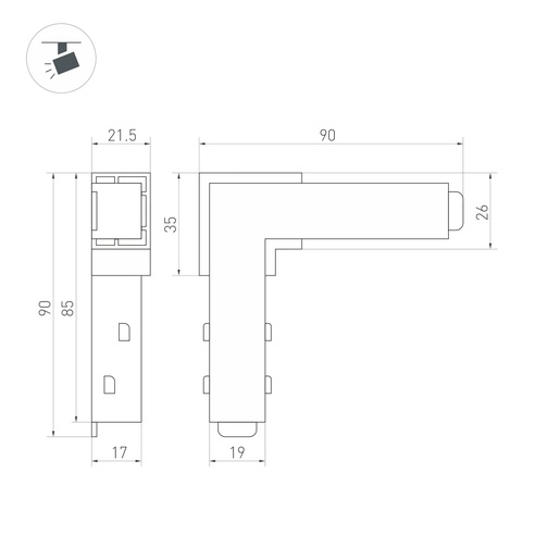Коннектор угловой MAG-ORIENT-CON-L90-POWER (WH) (Arlight, IP20 Пластик, 3 года)