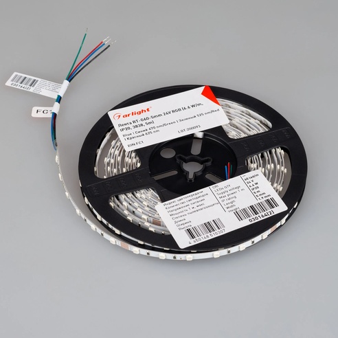 Лента светодиодная RT-G60-5mm 24V RGB (6.6 W/m, IP20, 3838, 5m) (Arlight, узкая)