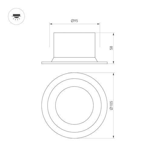 Светильник MS-DROP-BUILT-R105-14W Warm2700 (WH, 85 deg, 230V) (Arlight, IP54 Металл, 5 лет)