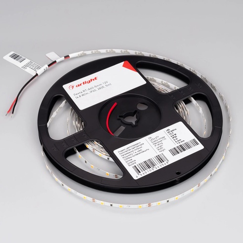 Лента светодиодная RT-A60-5mm 12V Cool 15K (4.8 W/m, IP20, 2835, 5m) (Arlight, 4.8 Вт/м, IP20)