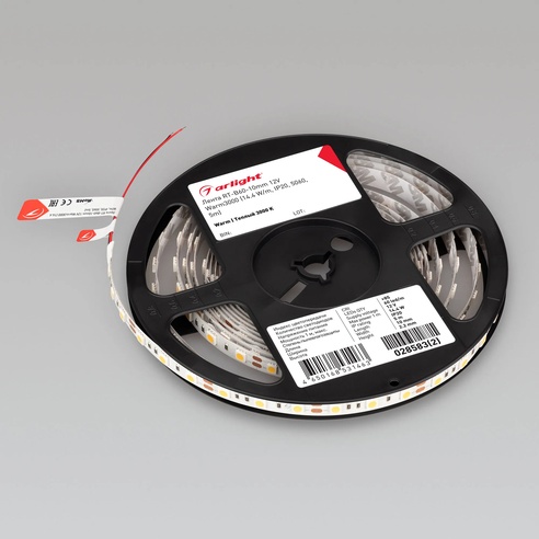 Лента светодиодная RT-B60-10mm 12V Warm3000 (14.4 W/m, IP20, 5060, 5m) (Arlight, 14.4 Вт/м, IP20)