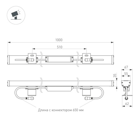 Светодиодный прожектор AR-LINE-1000L-48W-24V RGB-Day4000 (Grey, 15x45 deg, DMX512) (Arlight, Закрытый)