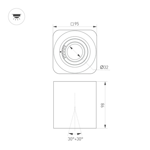 Светильник SP-ACENTO-S95x95-10W Warm2700 (BK, 20-45 deg, 230V) (Arlight, IP20 Металл, 5 лет)