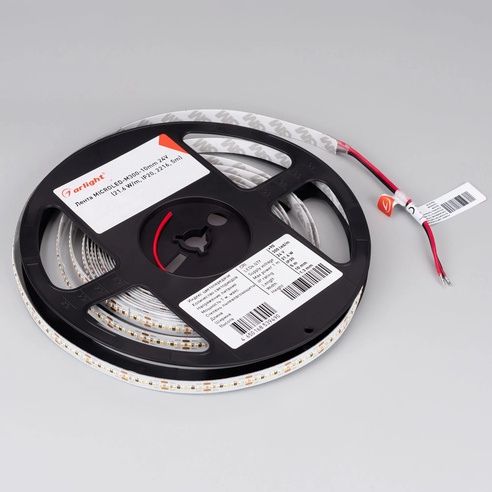 Лента светодиодная MICROLED-M300-10mm 24V Warm3000 (21.6 W/m, IP20, 2216, 5m) (Arlight, Открытый)