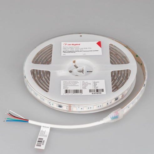 Лента светодиодная герметичная DMX-PS-B60-15mm 24V RGB-PX6 (15W/m, IP67, 5060, 5m) (Arlight, -)