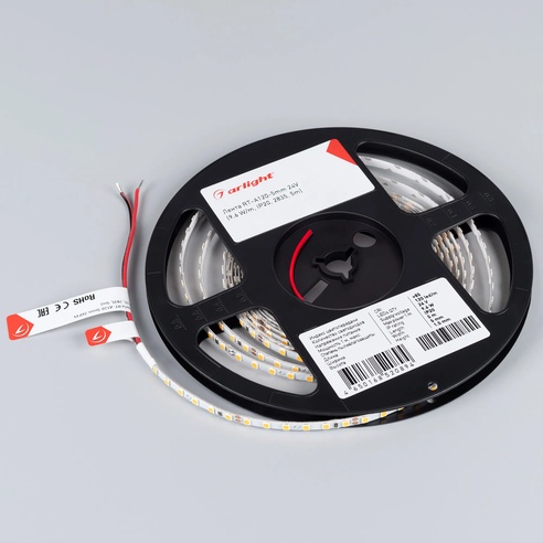 Лента светодиодная RT-A120-5mm 24V Cool 15K (9.6 W/m, IP20, 2835, 5m) (Arlight, 9.6 Вт/м, IP20)