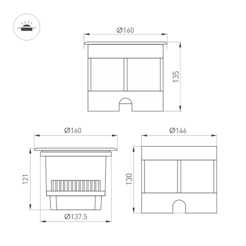Светильник LTD-DAFNA-GROUND-R160-16W Day4000 (SL, 10 deg, 230V) (Arlight, IP67 Металл, 5 лет)
