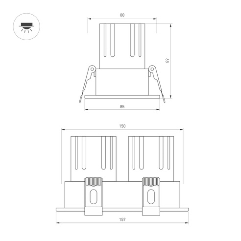 Светильник MS-FLOW-BUILT-S157x85-2x6W Warm3000 (WH, 55 deg, 230V) (Arlight, IP20 Металл, 5 лет)