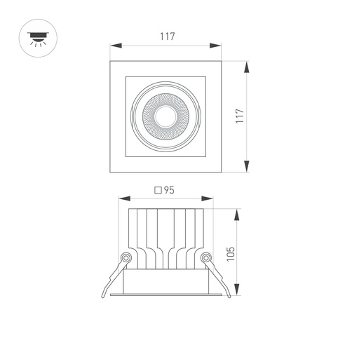 Светильник MS-VORTEX-BUILT-S117x117-20W Warm3000 (WH-WH, 20 deg, 230V) (Arlight, IP20 Металл, 5 лет)