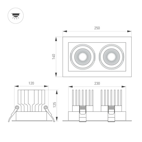 Светильник MS-VORTEX-BUILT-S250x140-2x30W Day4000 (WH-WH, 17 deg, 230V) (Arlight, IP20 Металл, 5 лет)