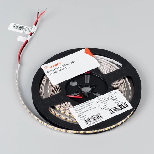 Лента FC-A120-5mm 24V Warm2400-CX1 (10 W/m, IP20, 5m) (Arlight, резка 1 светодиод)