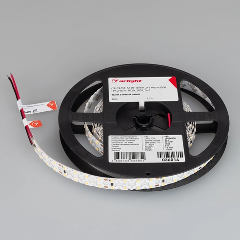 Лента светодиодная RZ-A160-15mm 24V Warm3000 (19.2 W/m, IP20, 2835, 5m) (Arlight, -)