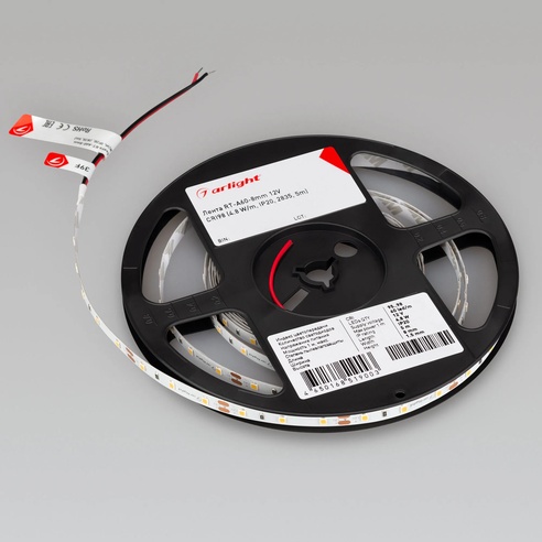 Лента светодиодная RT-A60-8mm 12V Day4000 CRI98 (4.8 W/m, IP20, 2835, 5m) (Arlight, Открытый)