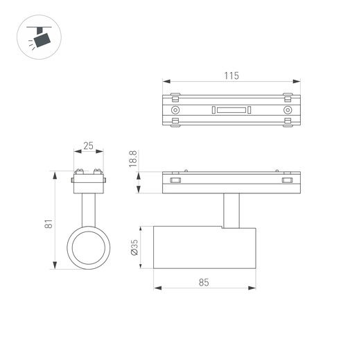 Светильник MAG-VIBE-SPOT-R35-8W Warm3000 (BK, 24 deg, 48V) (Arlight, IP20 Металл, 5 лет)