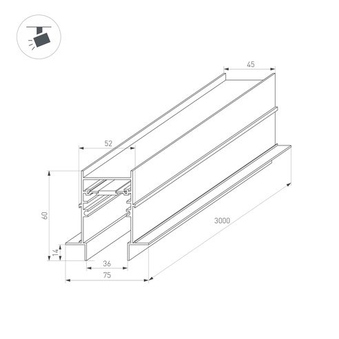 Трек встраиваемый MAG-TRACK-4560-FDW-3000 (BK) (Arlight, IP20 Металл, 3 года)