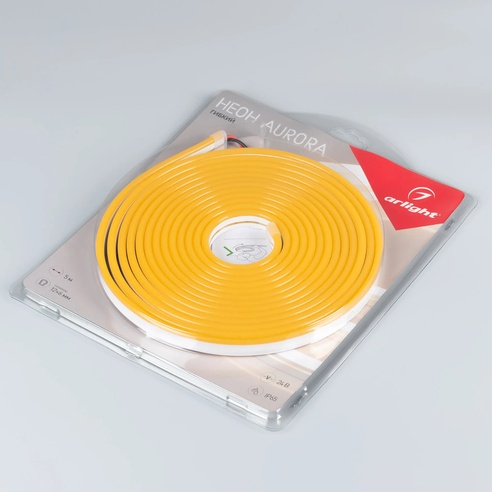Лента светодиодная герметичная AURORA-PS-A120-12x6mm 24V Amber (10 W/m, IP65, 2835, 5m) (Arlight, Силикон)