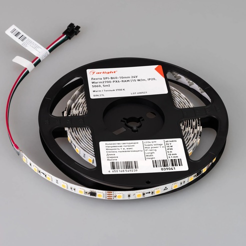 Лента светодиодная SPI-B60-10mm 24V Warm2700-PX6-RAM (15 W/m, IP20, 5060, 5m) (Arlight, бегущий огонь)