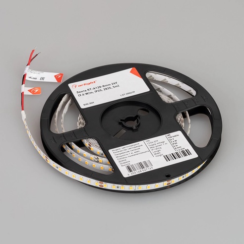 Лента RT-A128-8mm 24V Day5000 (10 W/m, IP20, 5m) (Arlight, высок.эфф.150 лм/Вт)