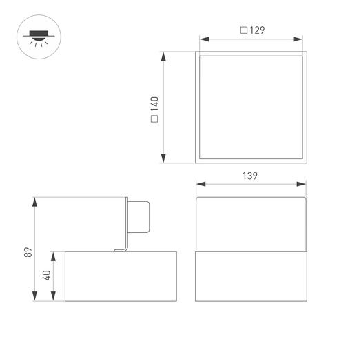 Светильник DL-GRIGLIATO-S140x140-18W Warm3000 (BK, 100 deg, 230) (Arlight, IP40 Металл, 5 лет)