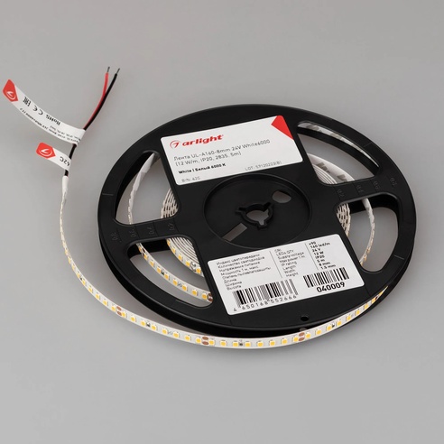 Лента светодиодная UL-A160-8mm 24V White6000 (12 W/m, IP20, 2835, 5m) (Arlight, 7 лет)