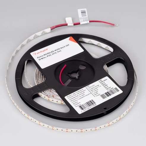 Лента светодиодная MICROLED-M300-8mm 24V Warm2700 (8 W/m, IP20, 2216, 5m) (Arlight, Открытый)