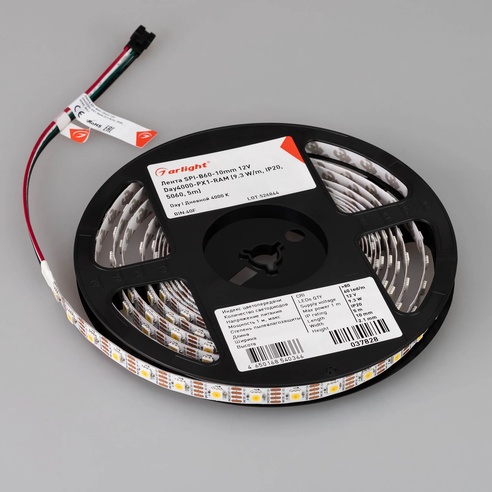 Лента светодиодная SPI-B60-10mm 12V Day4000-PX1-RAM (9.3 W/m, IP20, 5060, 5m) (Arlight, бегущий огонь)