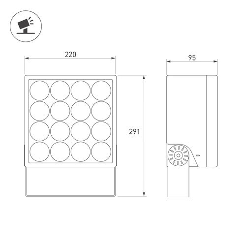 Светильник ALT-BLOCK-S220x220-50W Day4000 (GR, 36 deg, 230V) (Arlight, IP66 Металл, 3 года)