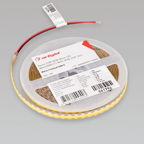 Лента светодиодная COB-X528-8mm 12V Warm3000 (11 W/m, IP20, CSP, 5m) (Arlight, -)