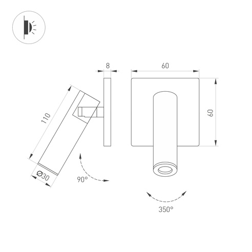 Светильник SP-READER-NB-S60x60-3W Warm3000 (BK, 20 deg, 230V) (Arlight, IP20 Металл, 3 года)