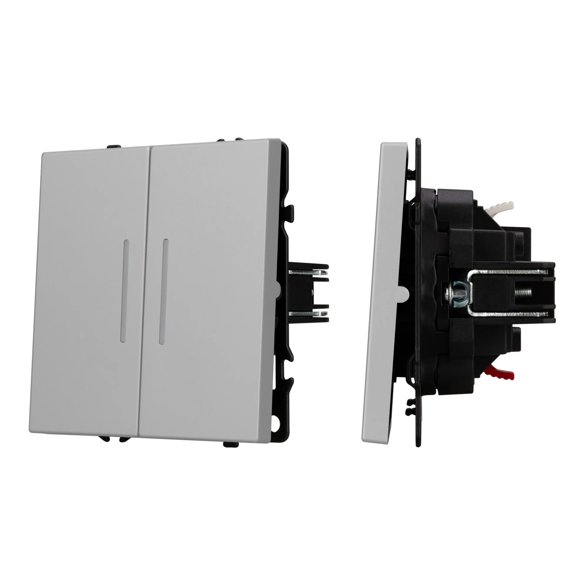 Механизм выключателя двухклавишный непроходной LED SWT-NOBE-MK02-SFPL-L-IS (230V, 10A) (Arlight, Никель) - изображение товара