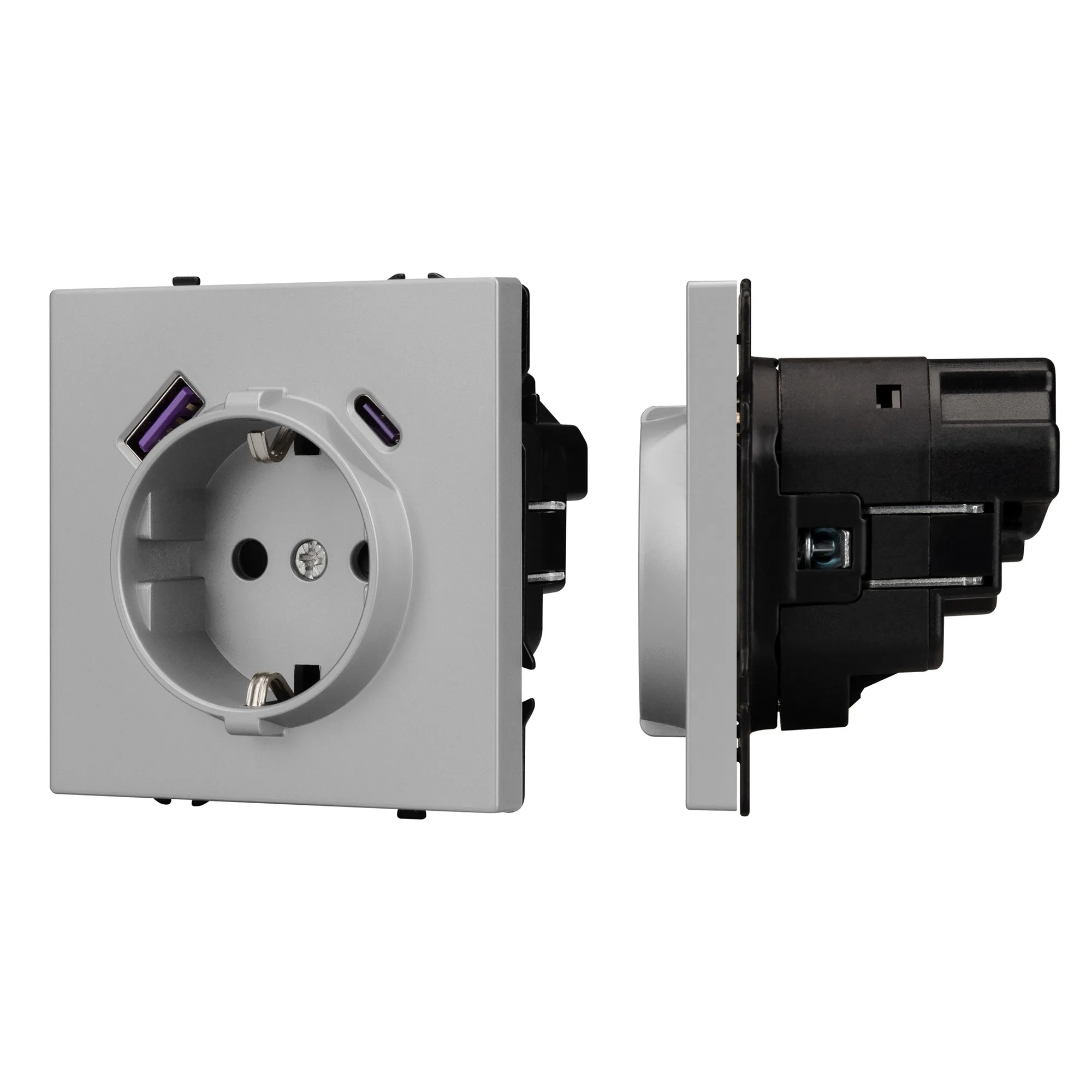 Механизм розетки с USB зарядкой SCT-NOBE-MUAC-SFPL-IS (230V, 16A) (Arlight, Никель) - изображение товара