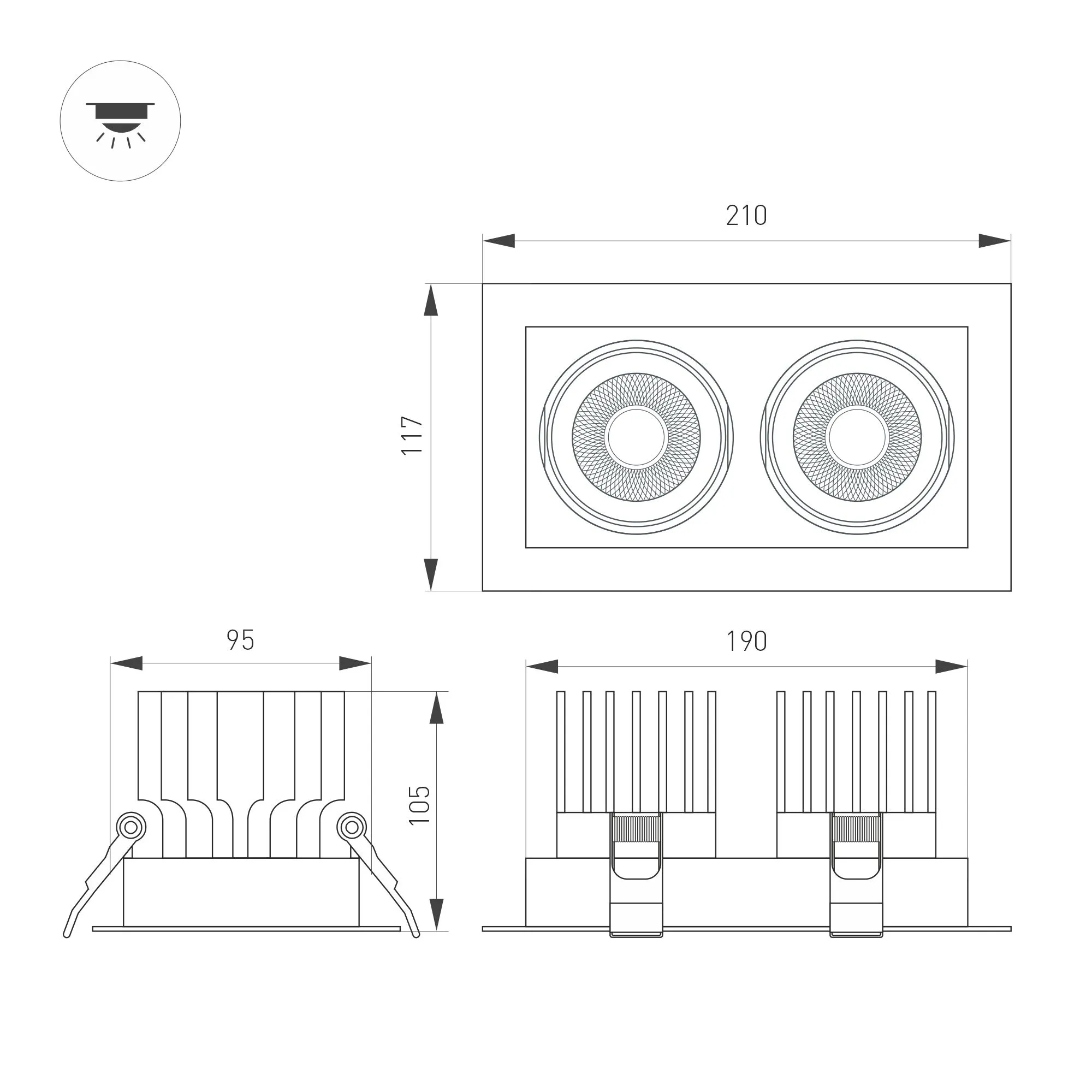 Светильник MS-VORTEX-BUILT-S210x117-2x20W Warm3000 (WH-WH, 20 deg, 230V) (Arlight, IP20 Металл, 5 лет)